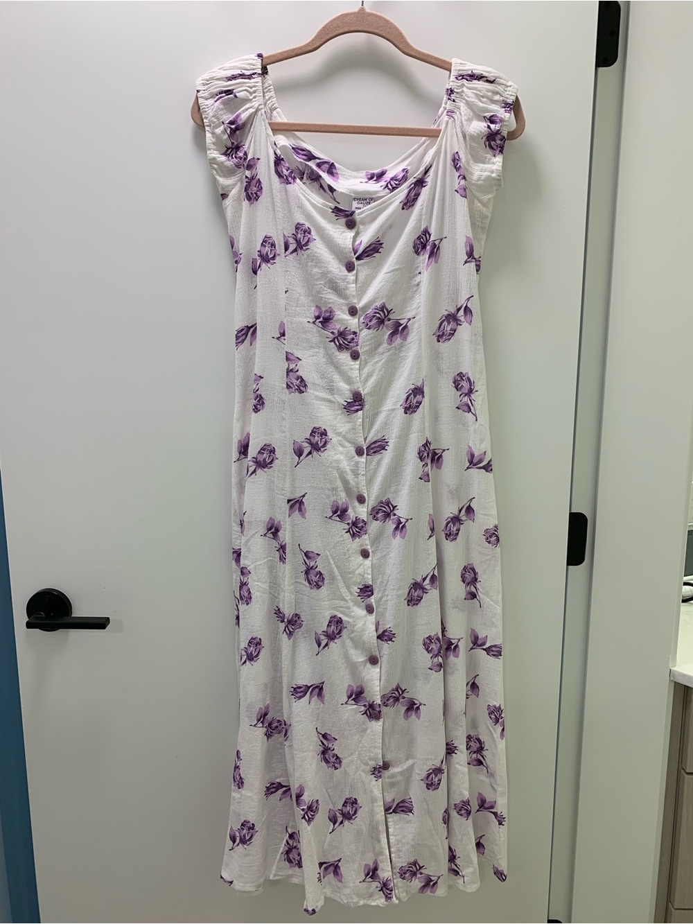 Sleeveless White dress with Purple Floral Print